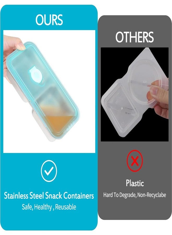 Diyupou Reusable 304 Stainless Steel Snack Containers 4 Pack, 2 Compartment Leakproof Bento Lunch Box for Office, Travel, RV, Dishwasher Safe Snackle Box for Adults - Image 4