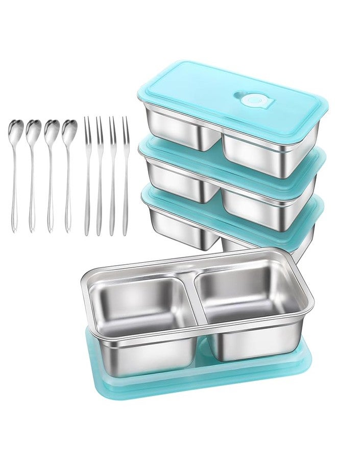 Diyupou Reusable 304 Stainless Steel Snack Containers 4 Pack, 2 Compartment Leakproof Bento Lunch Box for Office, Travel, RV, Dishwasher Safe Snackle Box for Adults - Image 1