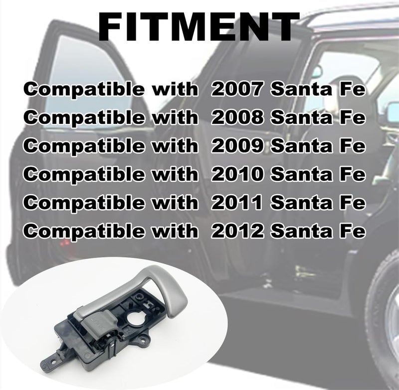 Cheriezing Left Side Interior Door Handle for 2007-2012 Santa Fe - Black House, Silver Lever, Gray Knob - Image 2