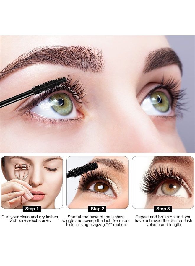 SKINOSM عبوة 2 من ماسكارا سوداء تعطي حجمًا وطولًا يدوم طوال اليوم، ماسكارا ألياف حرير 4D، ماسكارا مقاومة للماء تطيل بدون تكتل، بدون تلطيخ وسهلة الإزالة - Image 5