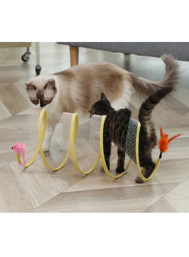 Cat Tunnel Toy Collapsible Cat Runway with Bell Feather Pet Toy - Image 1