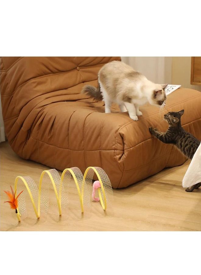 Cat Tunnel Toy Collapsible Cat Runway with Bell Feather Pet Toy - Image 4
