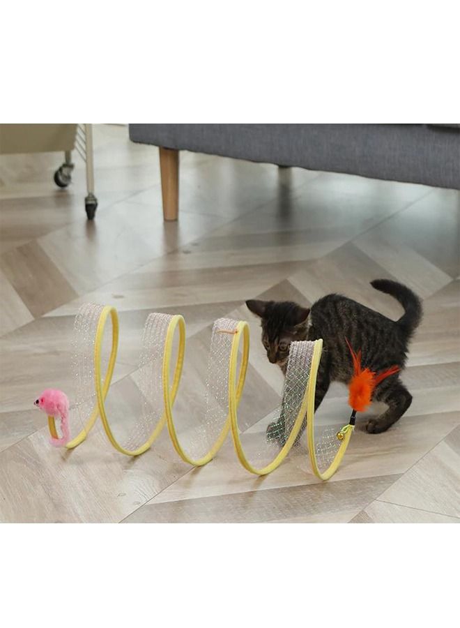 Cat Tunnel Toy Collapsible Cat Runway with Bell Feather Pet Toy - Image 3
