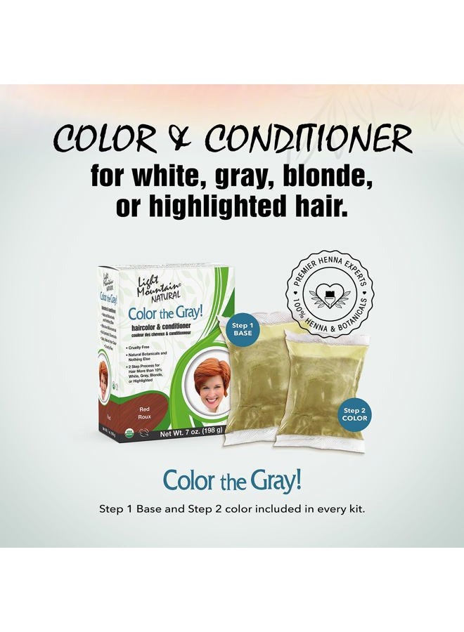 Light Mountain Light Mountain Henna Hair Color & Conditioner, Color the Gray – Red, 2-Step Chemical-Free, Semi-Permanent for White, Gray & Blonde Hair + 4 Clips  - Image 2
