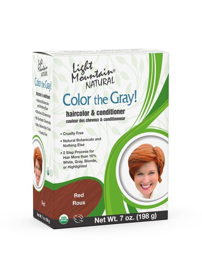 Light Mountain Light Mountain Henna Hair Color & Conditioner, Color the Gray – Red, 2-Step Chemical-Free, Semi-Permanent for White, Gray & Blonde Hair + 4 Clips  - Image 1
