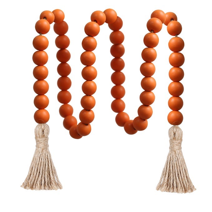 39IN WOOD BEAD GARLAND FARMHOUSE WITH TASSELSVERSATILE PRAYER BEADS BOHO CHIC WALL HANGING HOME DECOR ORANGE