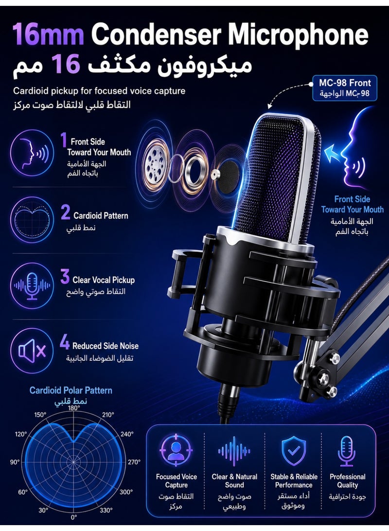 SINWE Professional P99 Sound Card Podcast Equipment Pack, Sinwe Audio Interface, All-in-One Podcast Production Studio with 3.5mm Microphone, Perfect for Live Streaming, Gaming, Singing, YouTube - Image 4