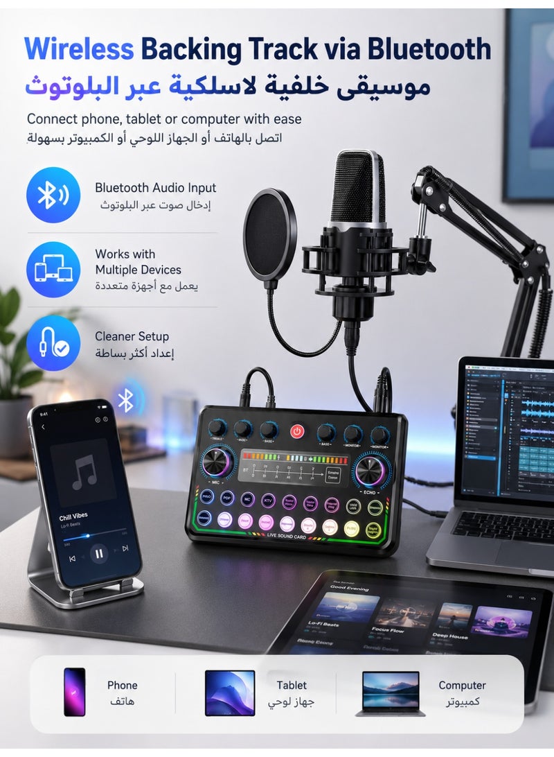SINWE Professional P99 Sound Card Podcast Equipment Pack, Sinwe Audio Interface, All-in-One Podcast Production Studio with 3.5mm Microphone, Perfect for Live Streaming, Gaming, Singing, YouTube - Image 3