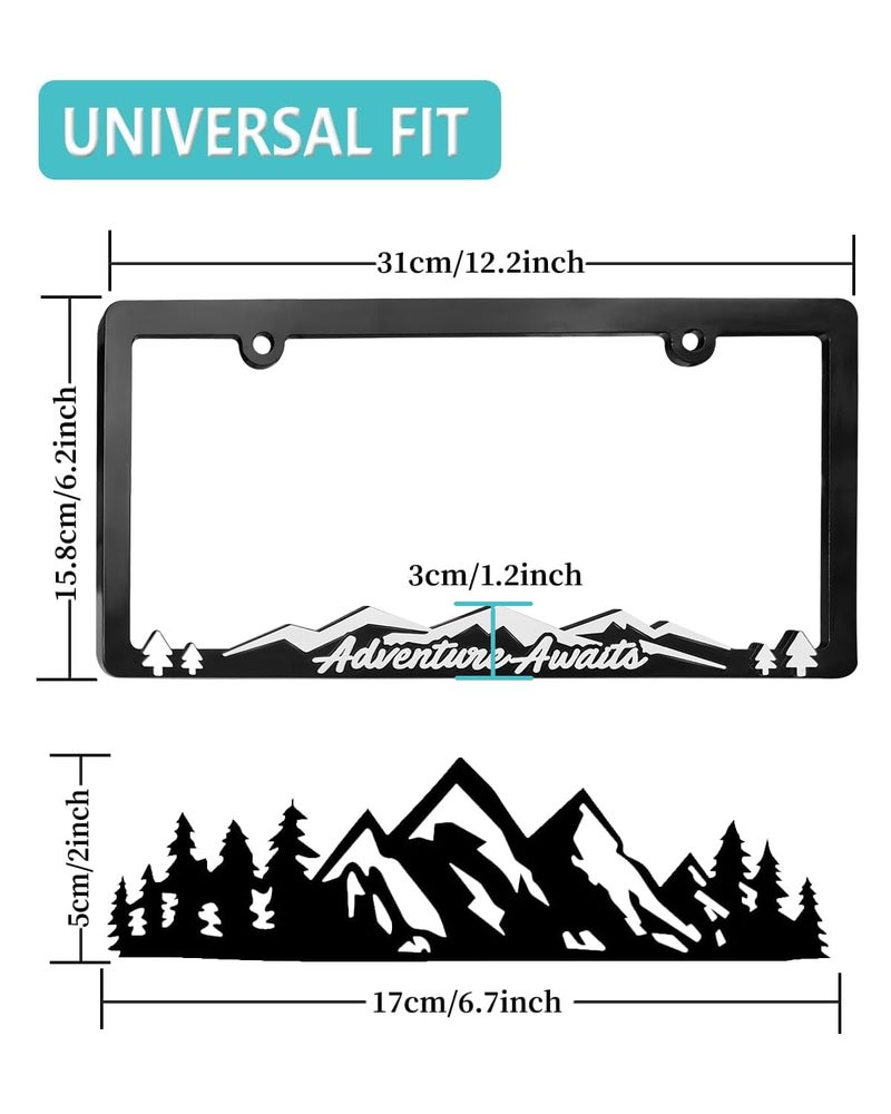 NJNYLLC Mountain License Plate Frames - Plastic Car Tag Holders with Raised Mountain Design, 2 Pack 2 Hole with Screws & Caps, Mountain Vinyl Sticker Included (White-Embossed) - Image 2