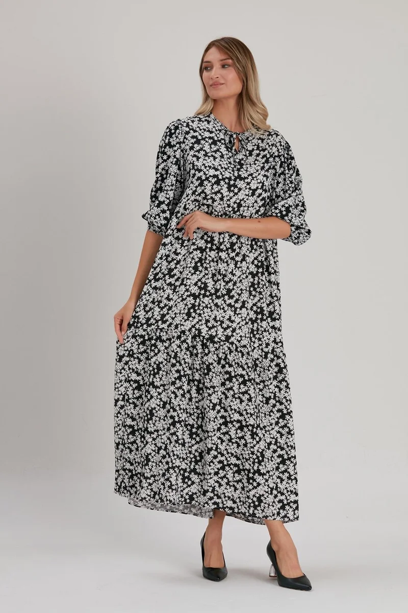 Alexander Gardi Alexandergardı Tie Neck Patterned Long Dress (B21-48400)