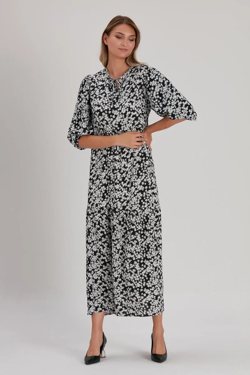 Alexander Gardi Alexandergardı Tie Neck Patterned Long Dress (B21-48400)