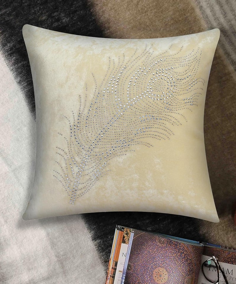ZLXO Hotel Quality Premium Fibre Soft Filler Cushion Stipe Sofa Cushion Square Pillow Comfortable and Soft PillowsSet of 5 8027_Cream 16x16 Inches - Image 3