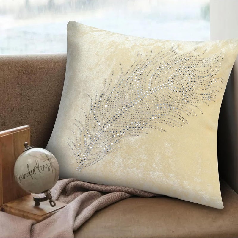 ZLXO Hotel Quality Premium Fibre Soft Filler Cushion Stipe Sofa Cushion Square Pillow Comfortable and Soft PillowsSet of 5 8027_Cream 16x16 Inches - Image 4