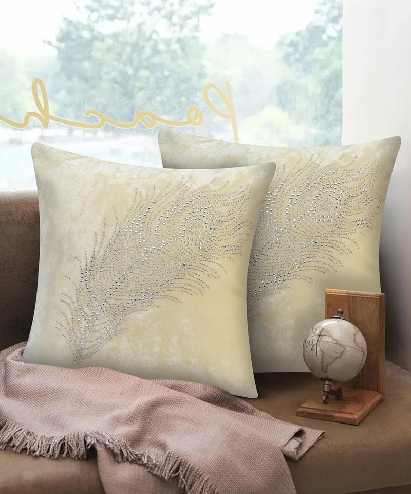 ZLXO Hotel Quality Premium Fibre Soft Filler Cushion Stipe Sofa Cushion Square Pillow Comfortable and Soft PillowsSet of 5 8027_Cream 16x16 Inches - Image 2