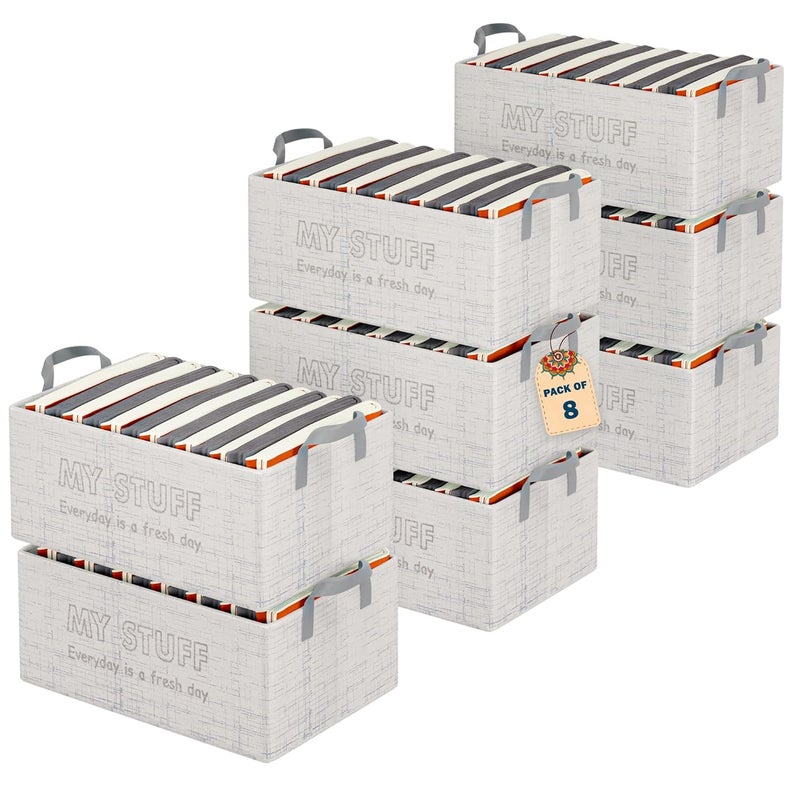 Urbane Home Urbane Home Pack of 8 Foldable NonWoven Storage Box for Clothes Dress Towel Organiser for Wardrobe Collapsible Container Basket Grey - Image 1