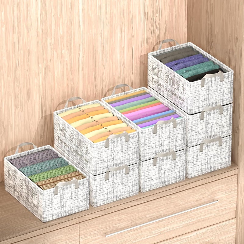 Urbane Home Urbane Home Pack of 8 Foldable NonWoven Storage Box for Clothes Dress Towel Organiser for Wardrobe Collapsible Container Basket Grey - Image 2