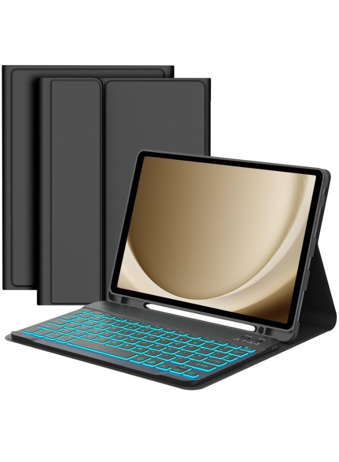 آرترابيت حافظة لوحة مفاتيح لجهاز Galaxy Tab A11+ 2025/ A9+ 2023 مقاس 11 بوصة، قابلة للفصل مغناطيسياً، مزودة بتقنية بلوتوث، وإضاءة خلفية بـ 7 ألوان، باللون الأسود - Image 1