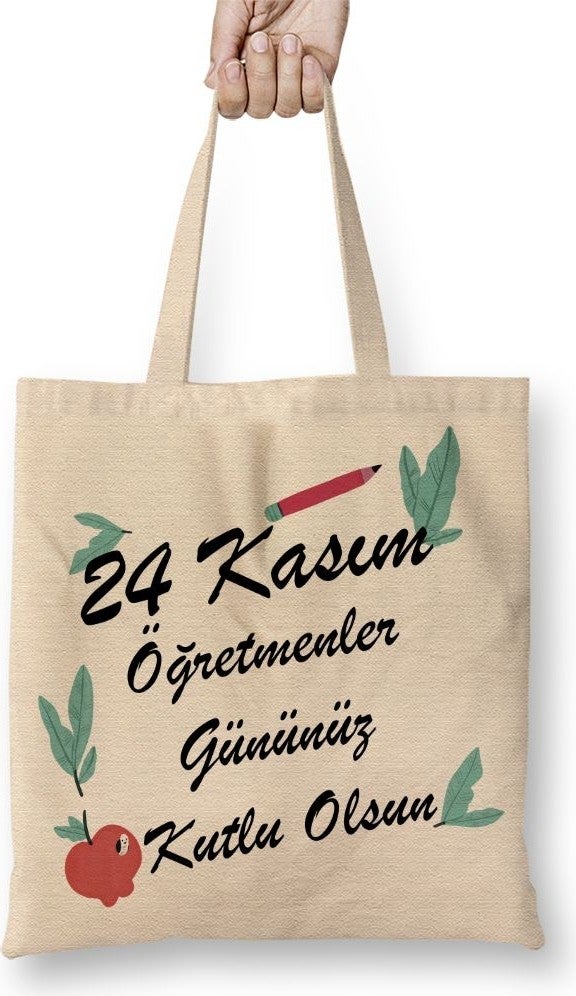 Baskı Dükkanı Print Shop November 24 Special Teachers' Day Cloth Bag Long Handle