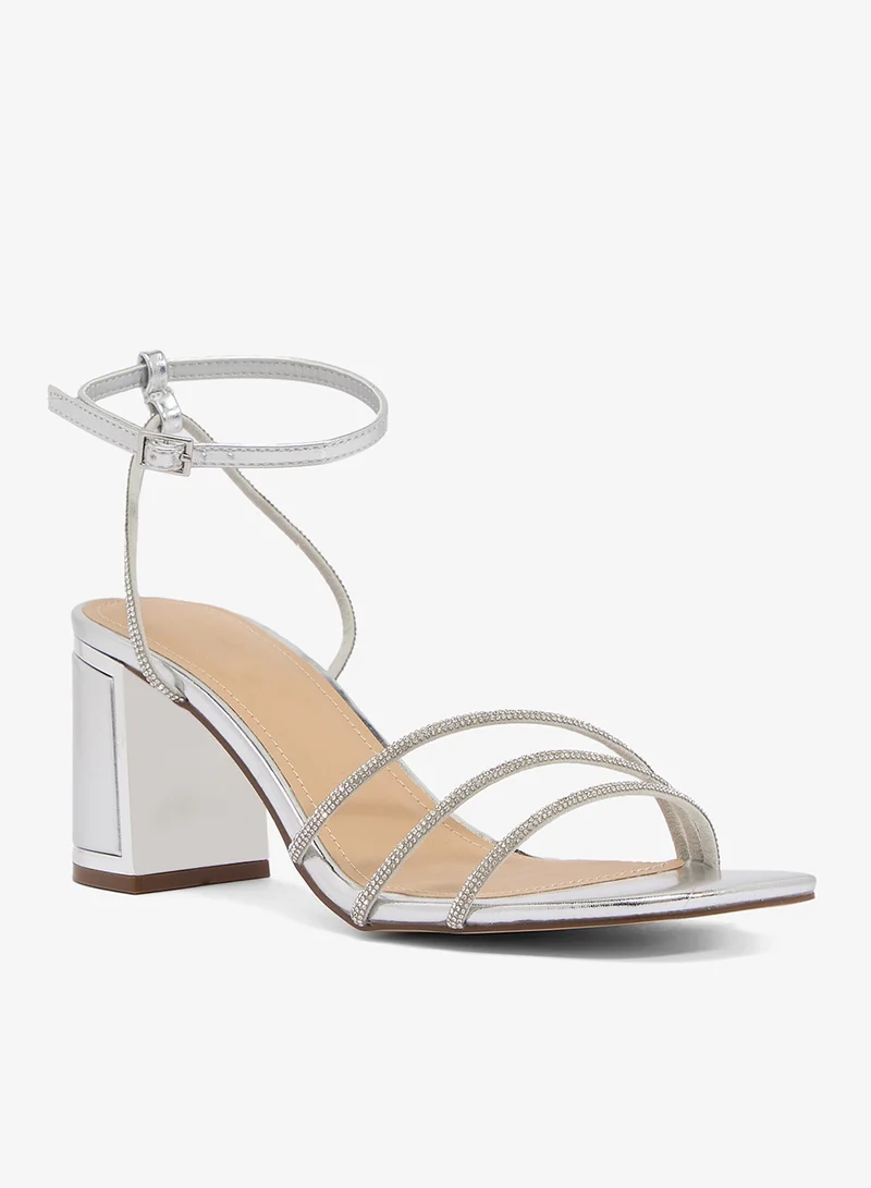 ترافل من نمشي صنادل كلاسيكية بكعب عريض مزينة بأحجار الراين الفضية