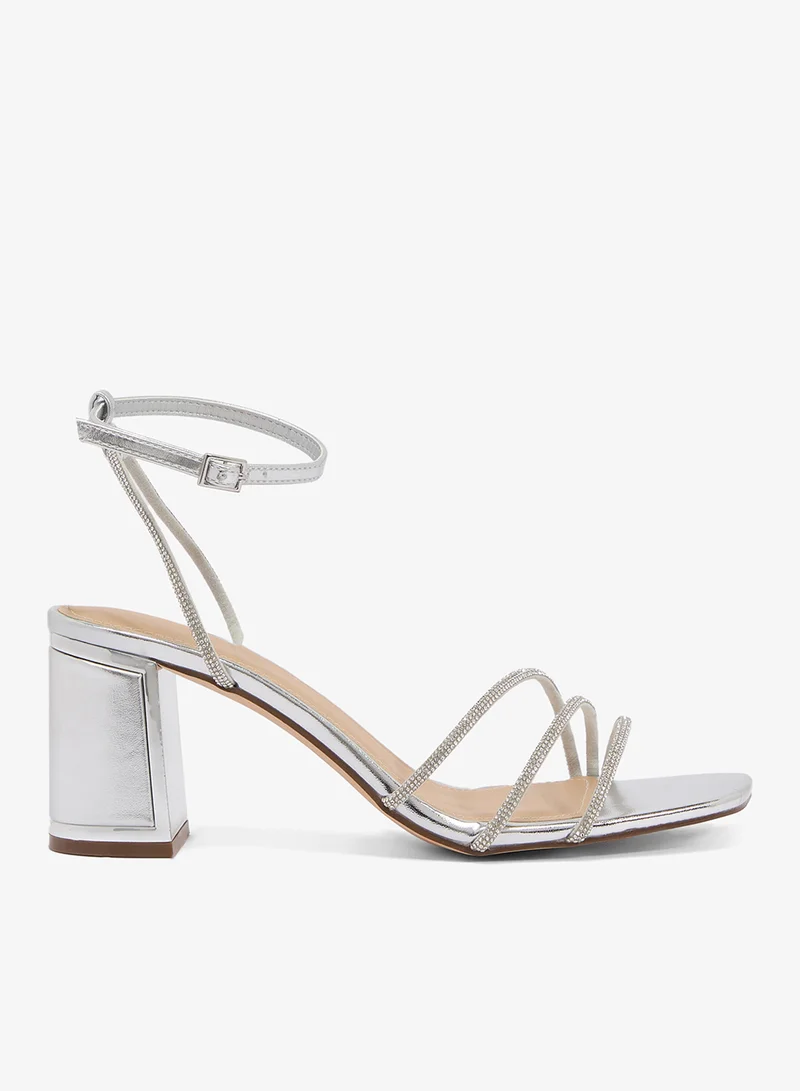 ترافل من نمشي صنادل كلاسيكية بكعب عريض مزينة بأحجار الراين الفضية