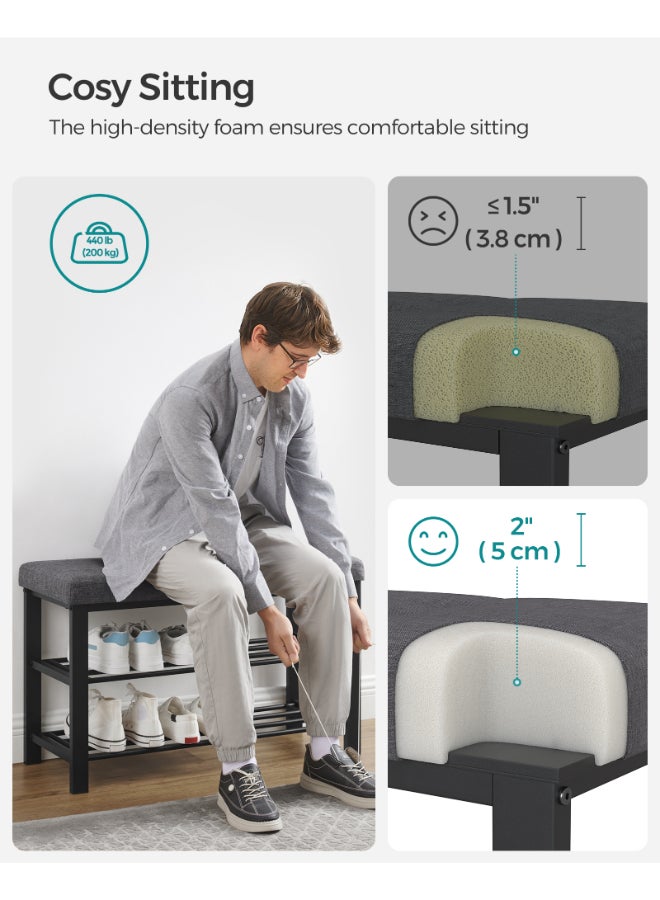 SONGMICS Shoe Bench, Storage Bench, Entryway Bench with Cushion, Shoe Shelf with Seat, Space-Saving, Modern Style, for Living Room, Bedroom, Hallway, Dark Gray and Ink Black - Image 4