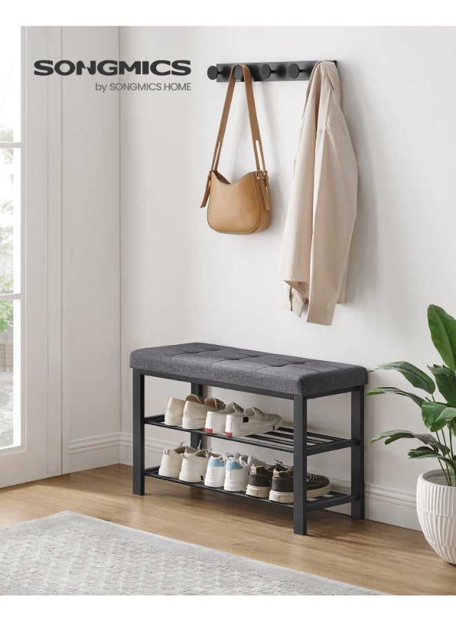SONGMICS Shoe Bench, Storage Bench, Entryway Bench with Cushion, Shoe Shelf with Seat, Space-Saving, Modern Style, for Living Room, Bedroom, Hallway, Dark Gray and Ink Black - Image 2