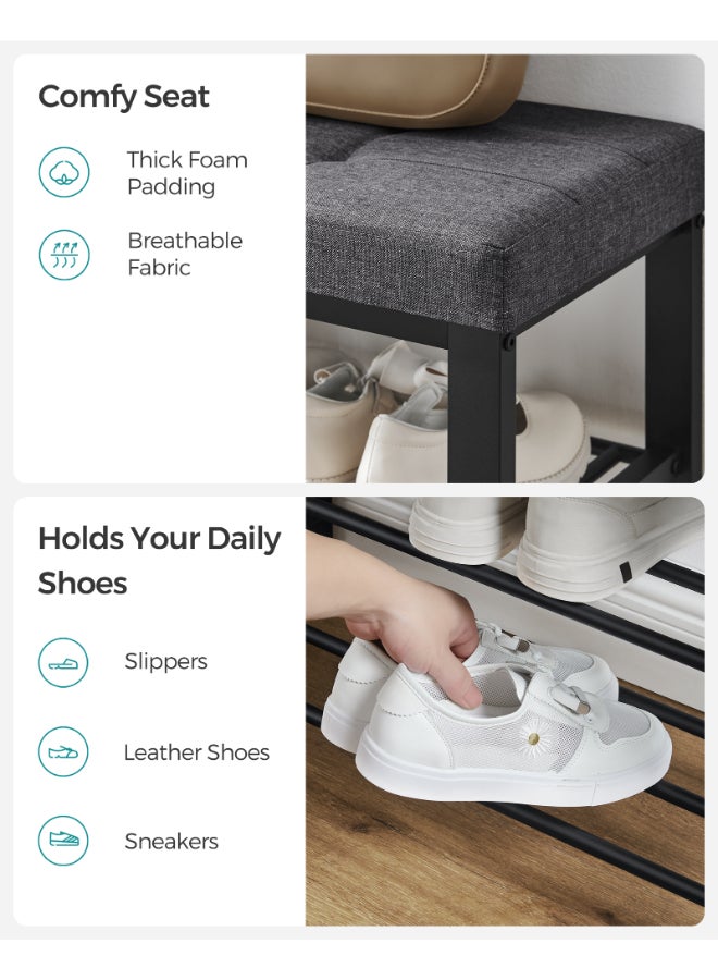 SONGMICS Shoe Bench, Storage Bench, Entryway Bench with Cushion, Shoe Shelf with Seat, Space-Saving, Modern Style, for Living Room, Bedroom, Hallway, Dark Gray and Ink Black - Image 5