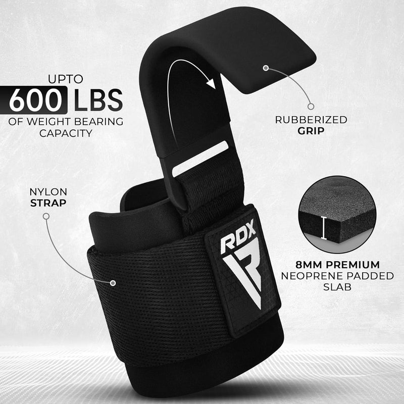 RDX Weight Lifting Hooks for Deadlifting (Pair) - 600Lbs Capacity - 8MM Neoprene Wrist Support Wraps - Grip Enhancer for Pull Ups Lat Pulldowns Rows - Adjustable Gym Workout Power Straps for Men Women - Image 2