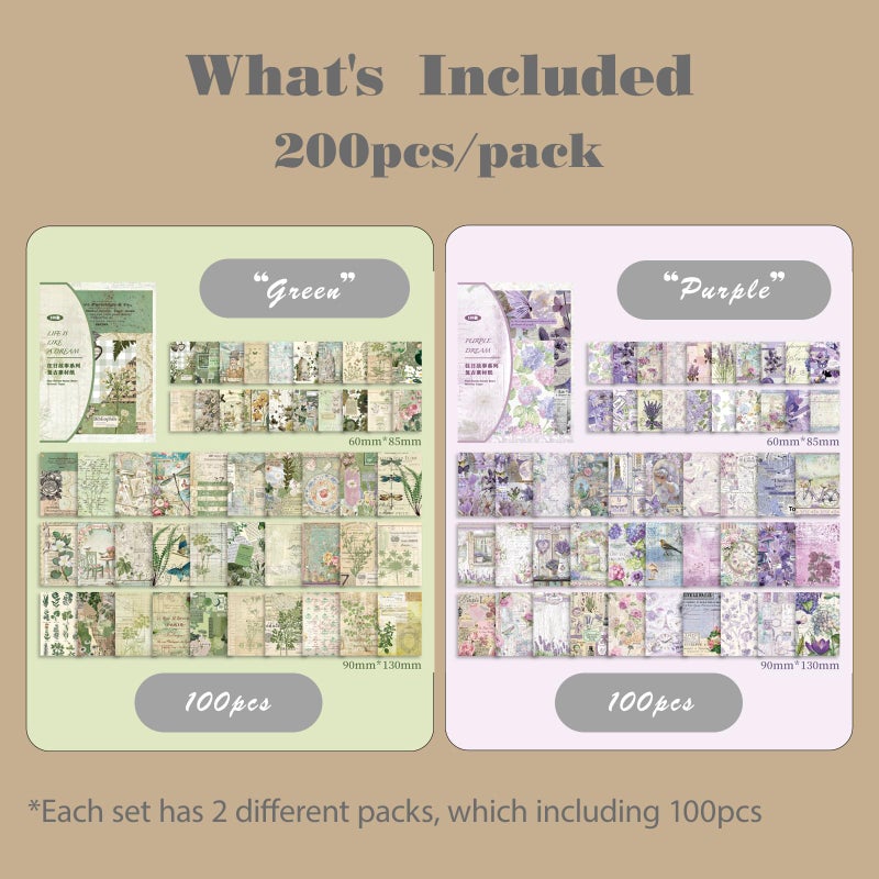 SIBLYMONA 200Pcs Vintage Decoupage Paper, Antique Looking Floral Rice Paper for Crafts, Scrapbooking Junk Journal Supplies for Furniture (SetB) - Image 2