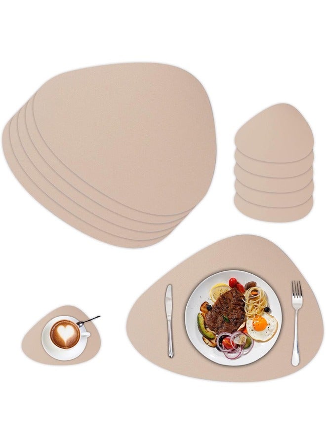DUNISO 6 Pcs Double Sided Placemat Set，Including 6 Pcs Placemats and 6 Pcs Coasters,Faux Leather Placemats for Kitchen Dining Patio，Heat Resistant Easy to Clean Wipeable Waterproof Oilproof Washable Non-slip ，Beige  - Image 1