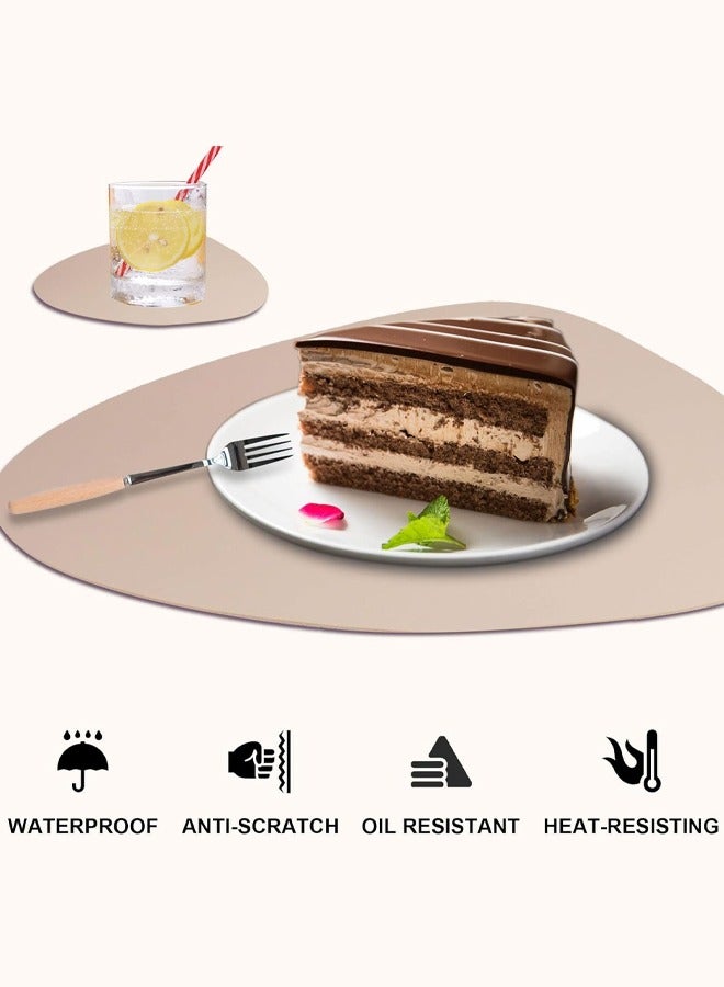 DUNISO 6 Pcs Double Sided Placemat Set，Including 6 Pcs Placemats and 6 Pcs Coasters,Faux Leather Placemats for Kitchen Dining Patio，Heat Resistant Easy to Clean Wipeable Waterproof Oilproof Washable Non-slip ，Beige  - Image 2