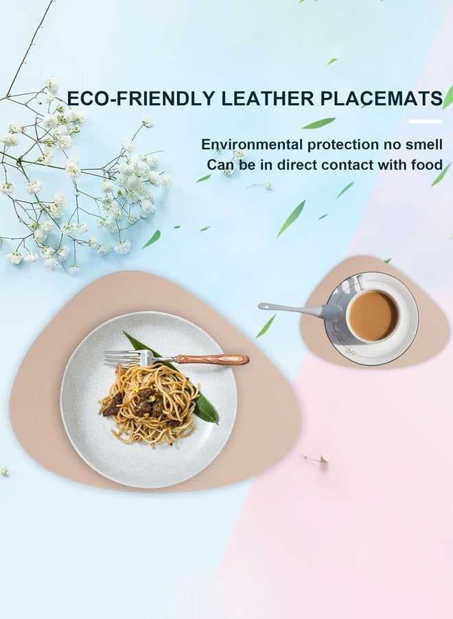 DUNISO 6 Pcs Double Sided Placemat Set，Including 6 Pcs Placemats and 6 Pcs Coasters,Faux Leather Placemats for Kitchen Dining Patio，Heat Resistant Easy to Clean Wipeable Waterproof Oilproof Washable Non-slip ，Beige  - Image 3