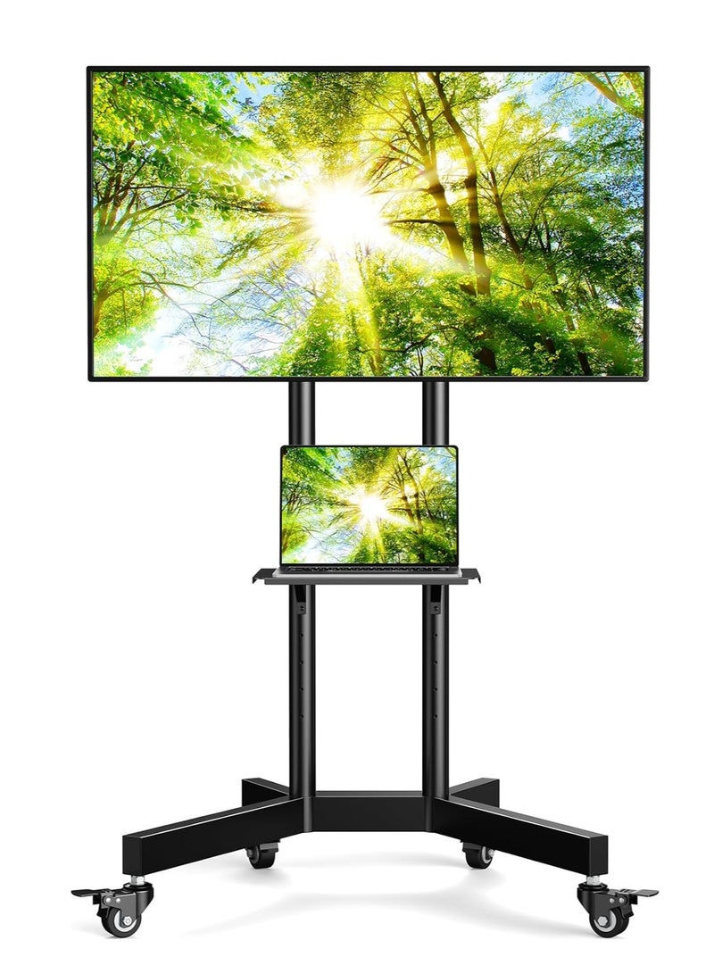 Mobile TV Cart with Wheels for 32-65 Inch LCD LED Plasma Flat Screen TVs- Height Adjustable Rolling TV Stand Hold up to 132 lbs- Floor Stand with Tray Max VESA 600x400mm  - Image 1