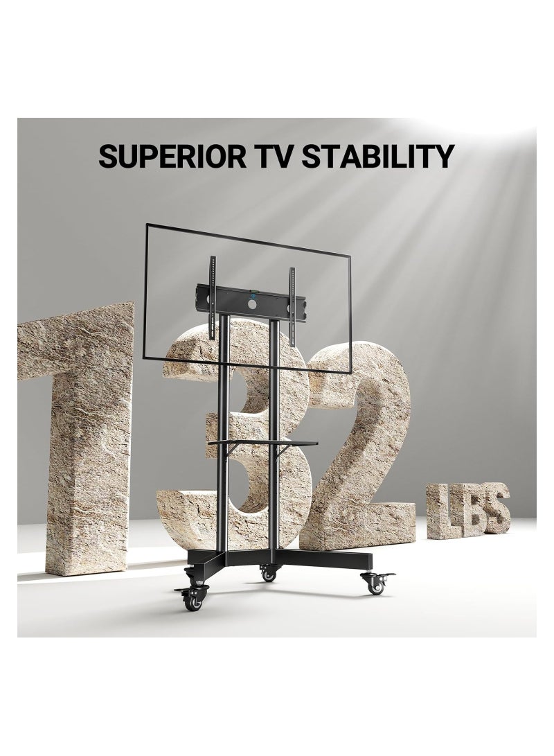 Mobile TV Cart with Wheels for 32-65 Inch LCD LED Plasma Flat Screen TVs- Height Adjustable Rolling TV Stand Hold up to 132 lbs- Floor Stand with Tray Max VESA 600x400mm  - Image 3