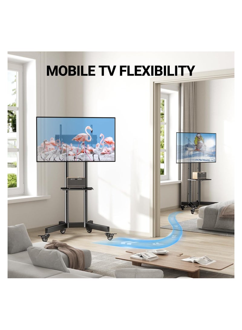 Mobile TV Cart with Wheels for 32-65 Inch LCD LED Plasma Flat Screen TVs- Height Adjustable Rolling TV Stand Hold up to 132 lbs- Floor Stand with Tray Max VESA 600x400mm  - Image 4