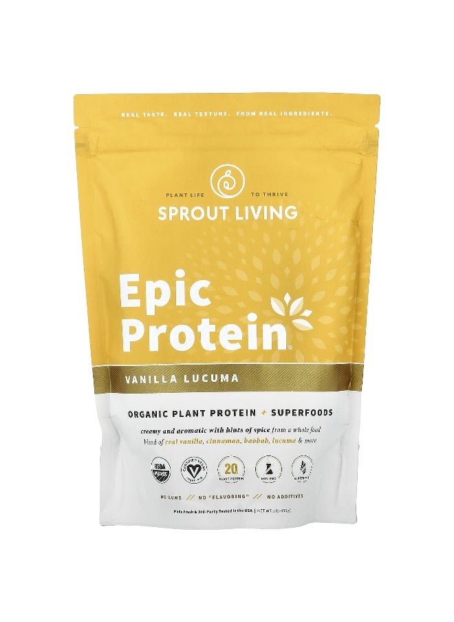 Sprout Living Sprout Living, Epic Protein®, Organic Plant Protein + Superfoods, Vanilla Lucuma, 1 lb (456 g)  - Image 1
