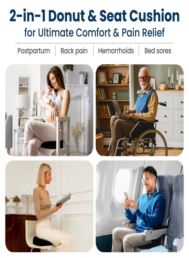 Everlasting Comfort وسادة دونات راحة دائمة لتخفيف ألم العصعص - وسادة للبواسير للجلوس - وسادة كرسي من الذاكرة مثالية لفترة ما بعد الولادة والحمل، مضادة للانزلاق، قابلة للغسل - Image 2