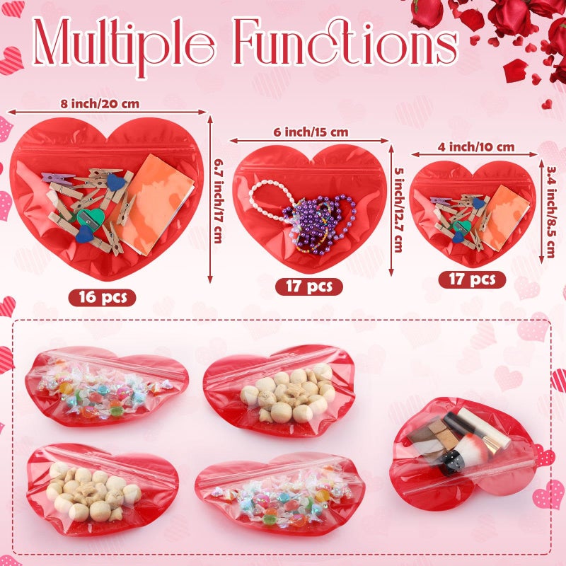 Yexiya 50 Pcs Large Valentine Gift Bags Three Sizes Heart Shaped Treat Bags Valentine Clear Cellophane Bag Plastic Heart Candy Goodie Reusable Sealed Bag for Party Favors(Red) - Image 4