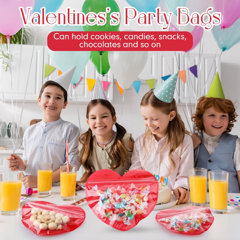 Yexiya 50 Pcs Large Valentine Gift Bags Three Sizes Heart Shaped Treat Bags Valentine Clear Cellophane Bag Plastic Heart Candy Goodie Reusable Sealed Bag for Party Favors(Red) - Image 5