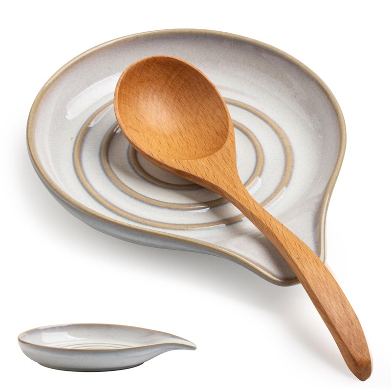 Cormomu Ceramic Spoon Rest for Stove Top, Large Spoon Holder for Kitchen Counter, Heat-Resistant & Easy to Clean, Non-Stick Spatula Holder for Cooking, Coffee Spoon, Kitchen Decor, White - Image 1