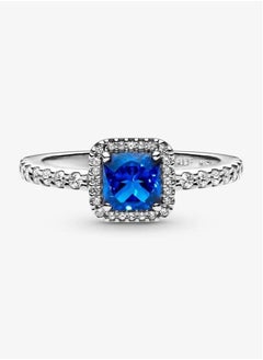 PANDORA PANDORA  Square Halo Ring in Sterling Silver with Blue Cubic Zirconia  - Image 2