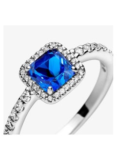 PANDORA PANDORA  Square Halo Ring in Sterling Silver with Blue Cubic Zirconia  - Image 4