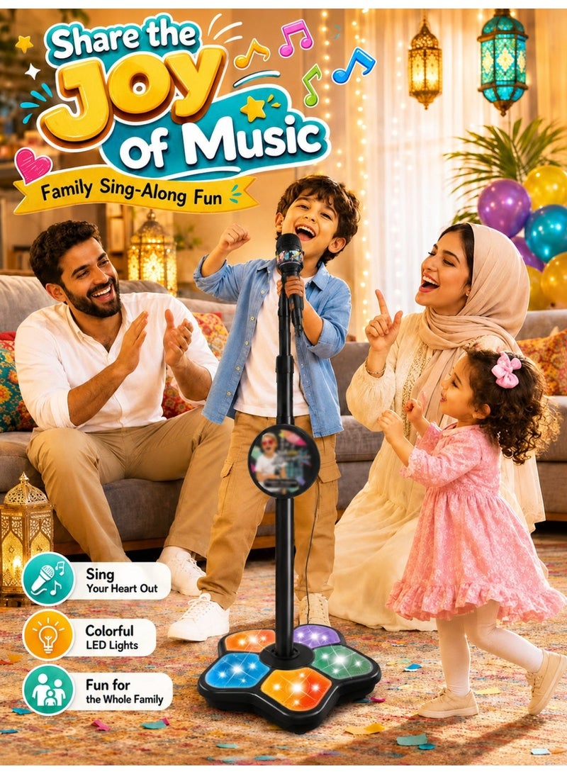 جودي بلاي joudiplay لعبة ميكروفون وجيتار للأطفال 5 أضواء للحفلات والمسرح وكاريوكي الغناء هدية للأولاد والبنات لون أسود تغليف صندوق هدية - Image 1