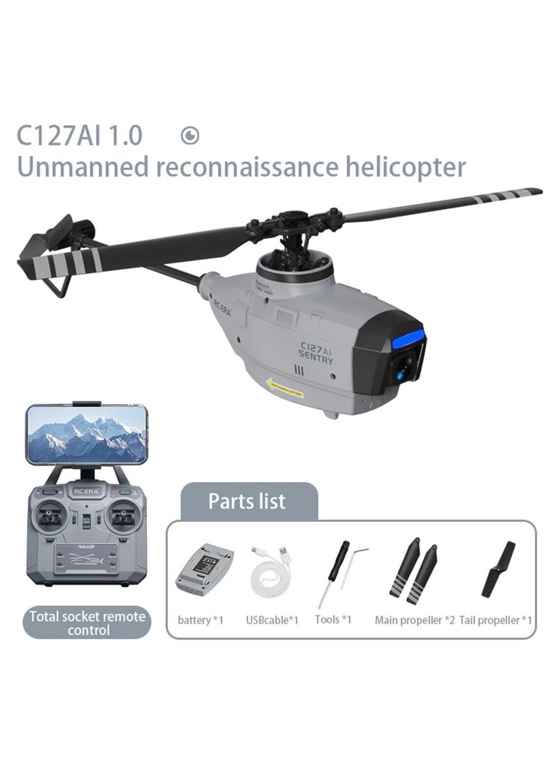 Generic C127AI RC Helicopter Model with Camera, 2.4G RC 4CH Remote Control Helicopter Toys Military Aircraft Scout Drone Single-Rotor Brushless Drone for Boys Adults Beginners - 3 Battery - Image 2