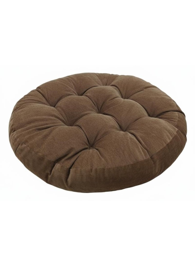 أي كي دي سي وسادة أرضية دائرية كبيرة جدًا من البوليستر من AKDC - وسادة جلوس أرضية مريحة باللون البني الفاتح، 55×55×12 سم - Image 1