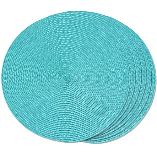 FunWheat Round Braided Placemats Set of 6 Table Mats for Dining Tables Woven Washable NonSlip Place mats 15 inchTurquoise 6pcs