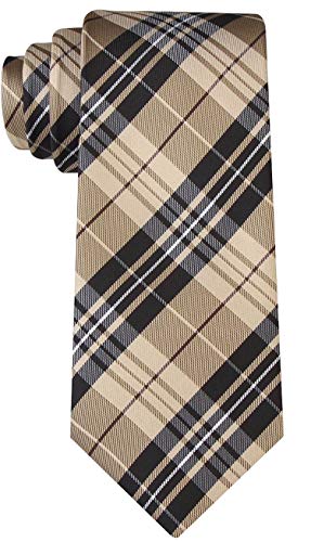 Scott Allan Collection Scottish Tartan Plaid Ties for Men - Woven Necktie - Khaki and Black - Image 1