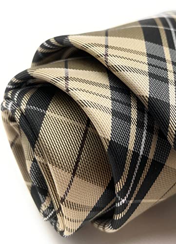Scott Allan Collection Scottish Tartan Plaid Ties for Men - Woven Necktie - Khaki and Black - Image 4