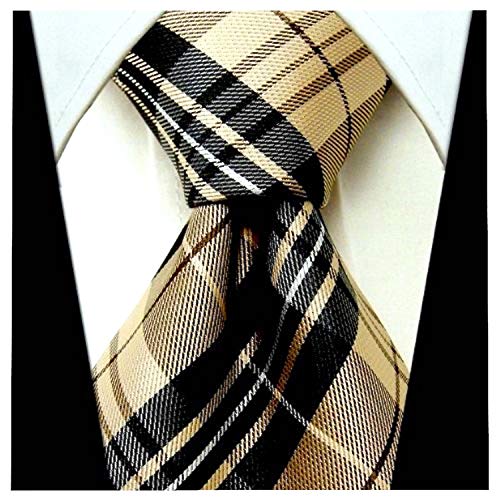 Scott Allan Collection Scottish Tartan Plaid Ties for Men - Woven Necktie - Khaki and Black - Image 2