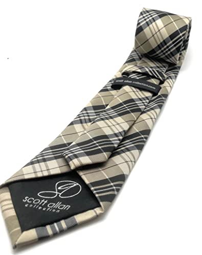 Scott Allan Collection Scottish Tartan Plaid Ties for Men - Woven Necktie - Khaki and Black - Image 5